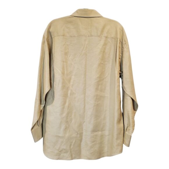 CLAIBORNE SZ 16 1/2 - 34/35 (L) Tan 100% Linen Casual Button Down Shirt Long Slv - Picture 7 of 8
